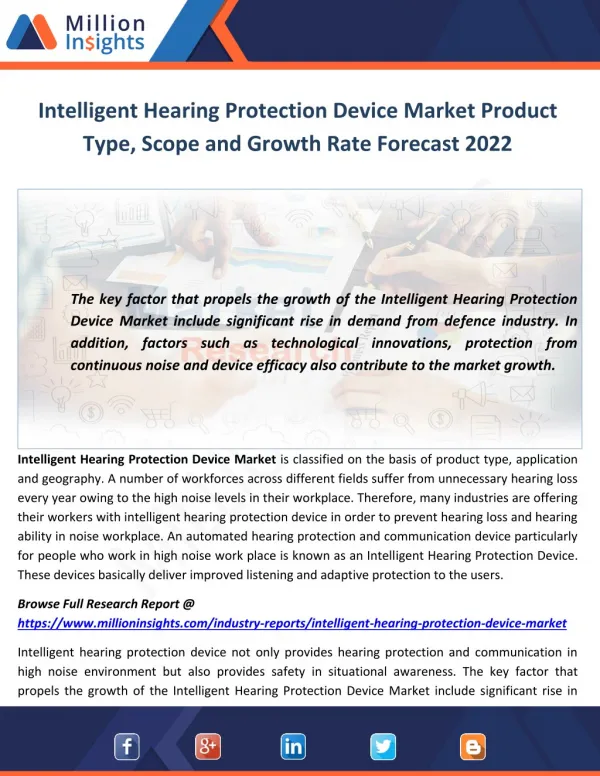 Intelligent Hearing Protection Device Market Product Type, Scope and Growth Rate Forecast 2022