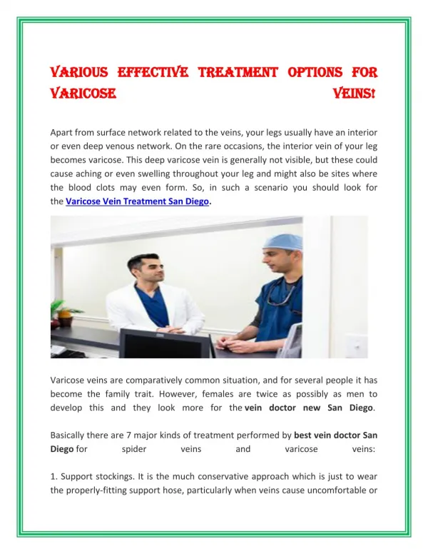 Various effective Treatment Options for Varicose Veins