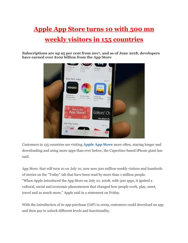 Apple App Store turns 10 with 500 mn weekly visitors in 155 countries