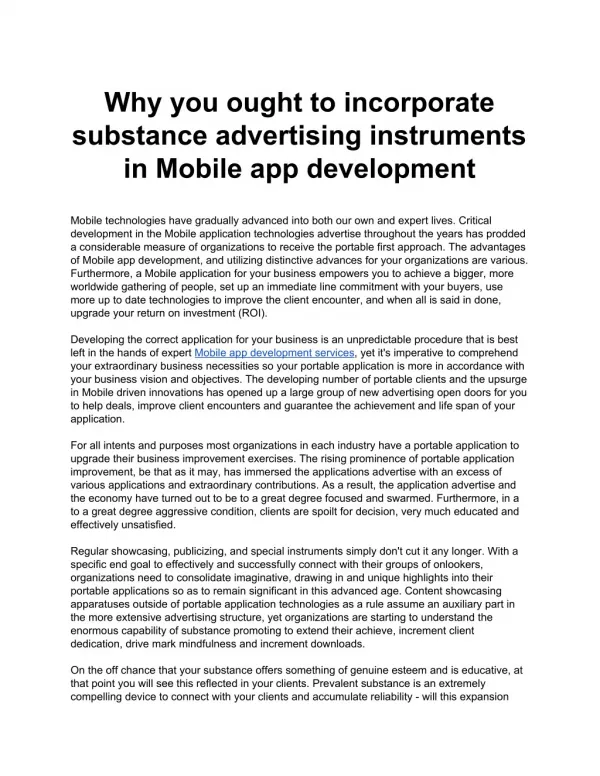 Why you ought to incorporate substance advertising instruments in Mobile app development