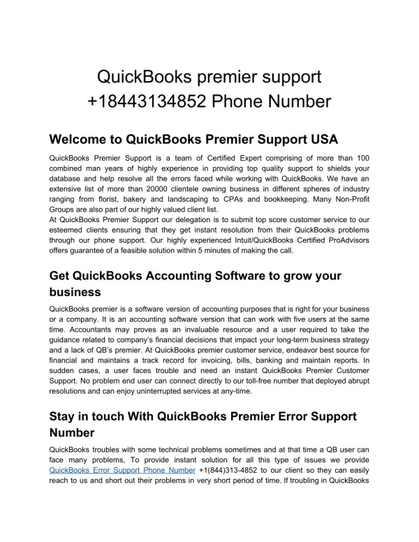 QuickBooks premier support 18443134852 Phone Number