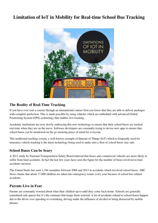 Limitation of IoT in Mobility for Real-time School Bus Tracking