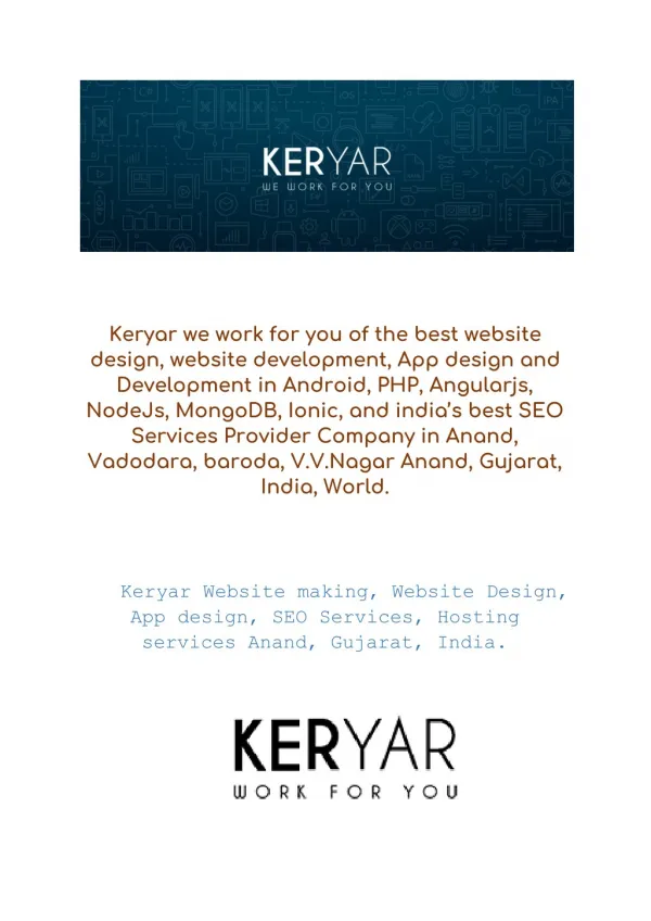 Keryar Website making, Website Design, App design, SEO Services, Hosting services Anand, Gujarat, In