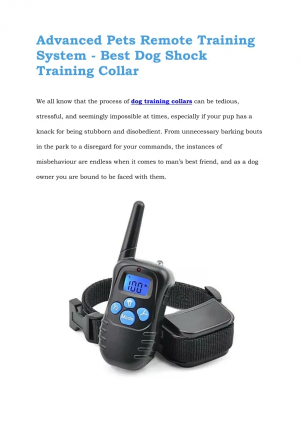 Advanced Pets Remote Training System - Best Dog Shock Training Collar