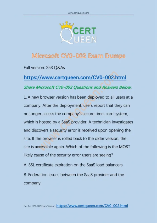 CertQueen CV0-002 Dumps Help you Pass CV0-002 Exam