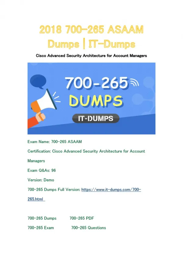 2018 Cisco 700-265 Real Dumps | IT-Dumps