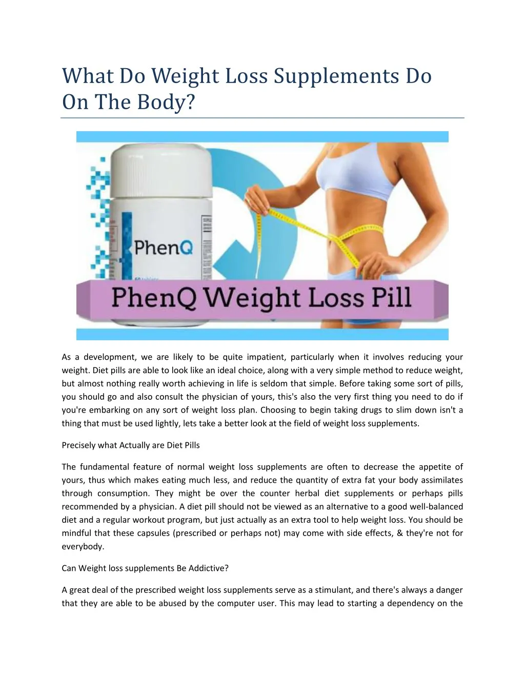 what do weight loss supplements do on the body