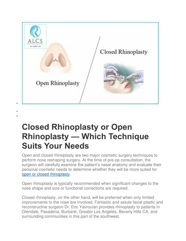 Closed Rhinoplasty or Open Rhinoplasty â€” Which Technique Suits Your Needs