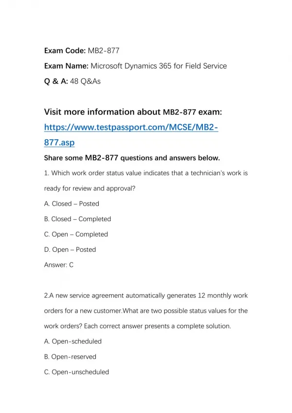 2018 Testpassport MB2-877 Questions and Answers