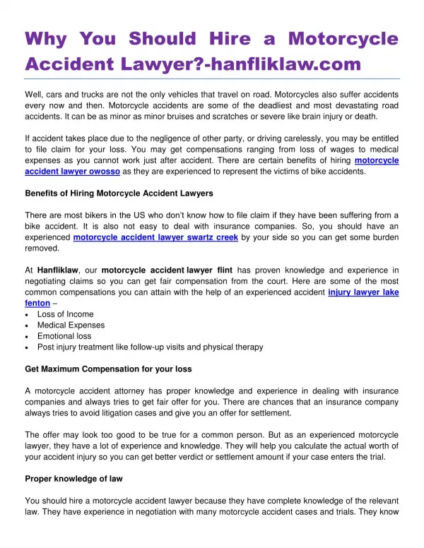 Why You Should Hire a Motorcycle Accident Lawyer?-hanfliklaw.com