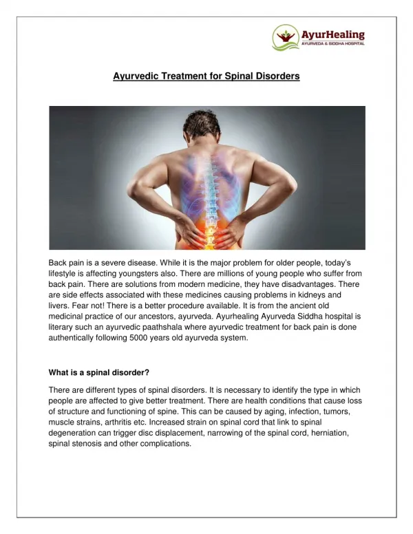 Ayurvedic Treatment for Spinal Disorders | AyurHealing Bangalore