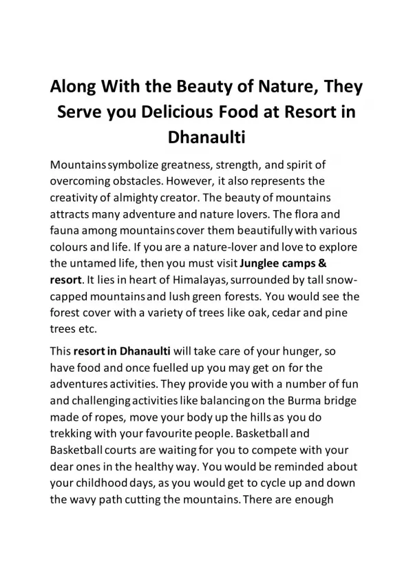 Along With The Beauty of Nature, They Serve You Delicious Food at Resort in Dhanaulti