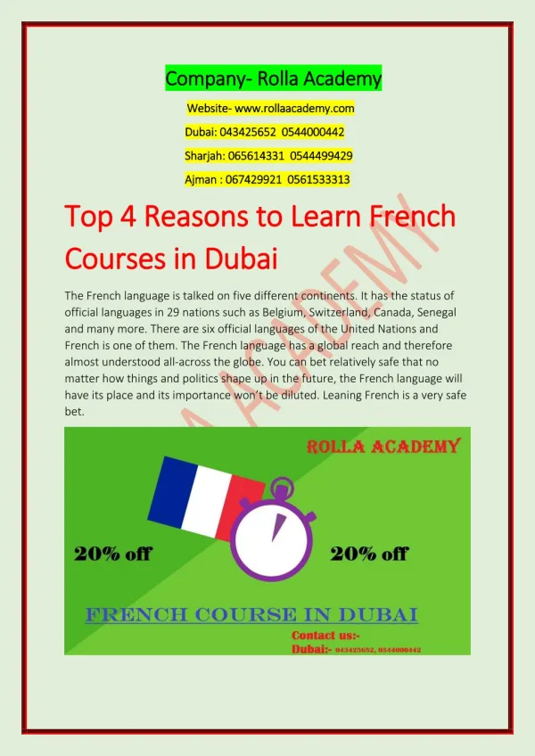 Top 4 Reasons to Learn Rolla French Courses in Dubai