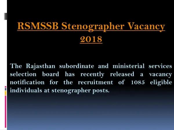 RSMSSB Stenographer Vacancy 2018
