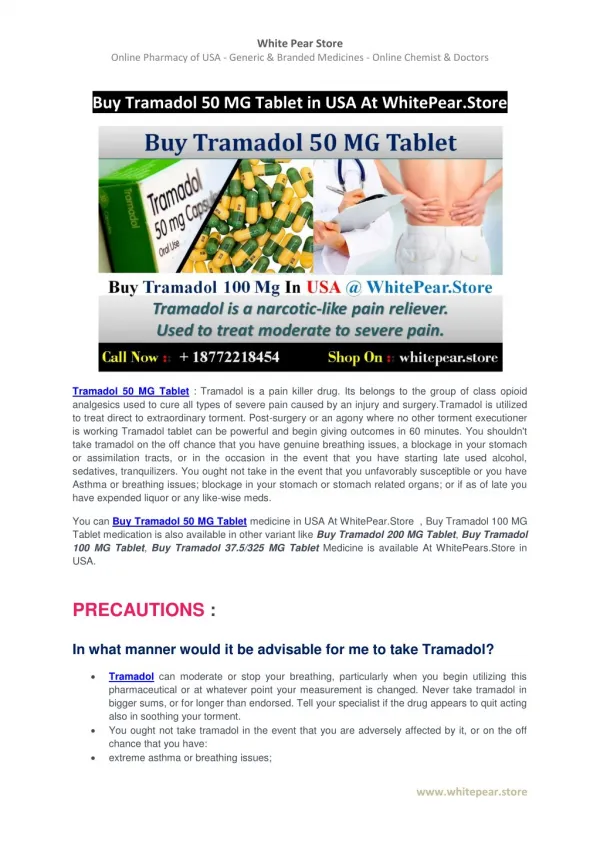 Buy Tramadol 50 MG Tablet