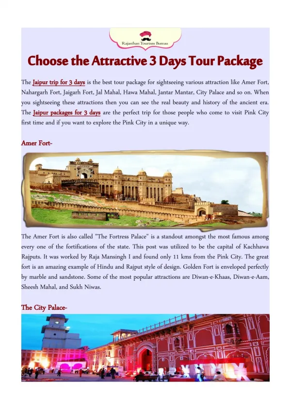 Choose the Attractive 3 Days Tour Package