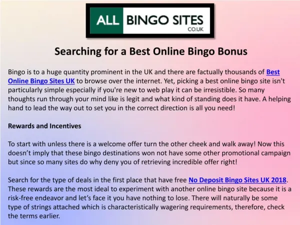 Searching for a Best Online Bingo Bonus