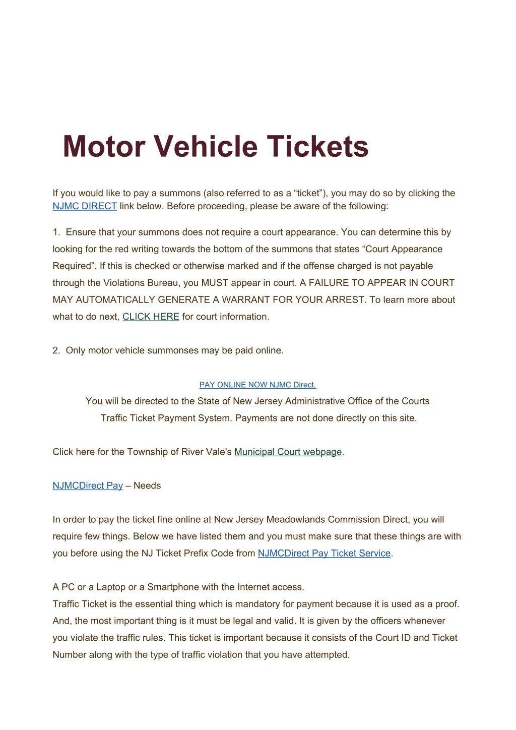 motor vehicle tickets