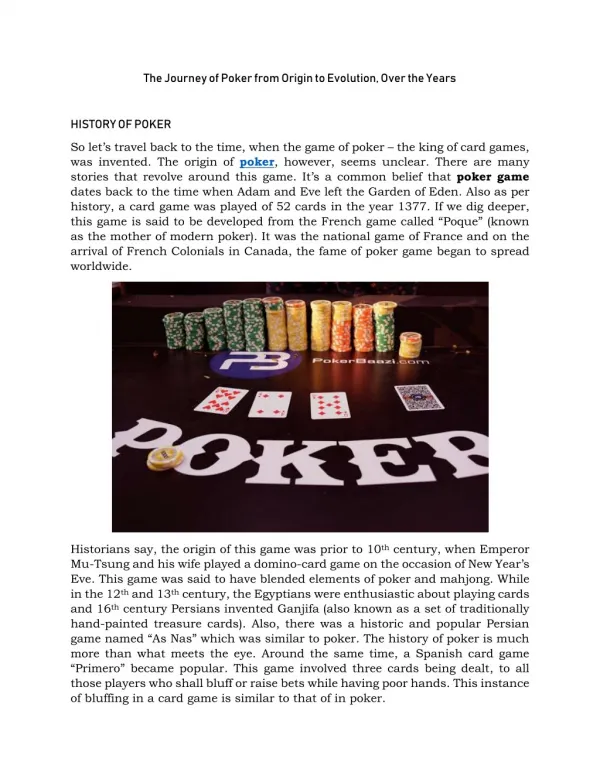 The Poker History