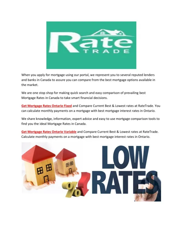 Get Mortgage Rates Ontario