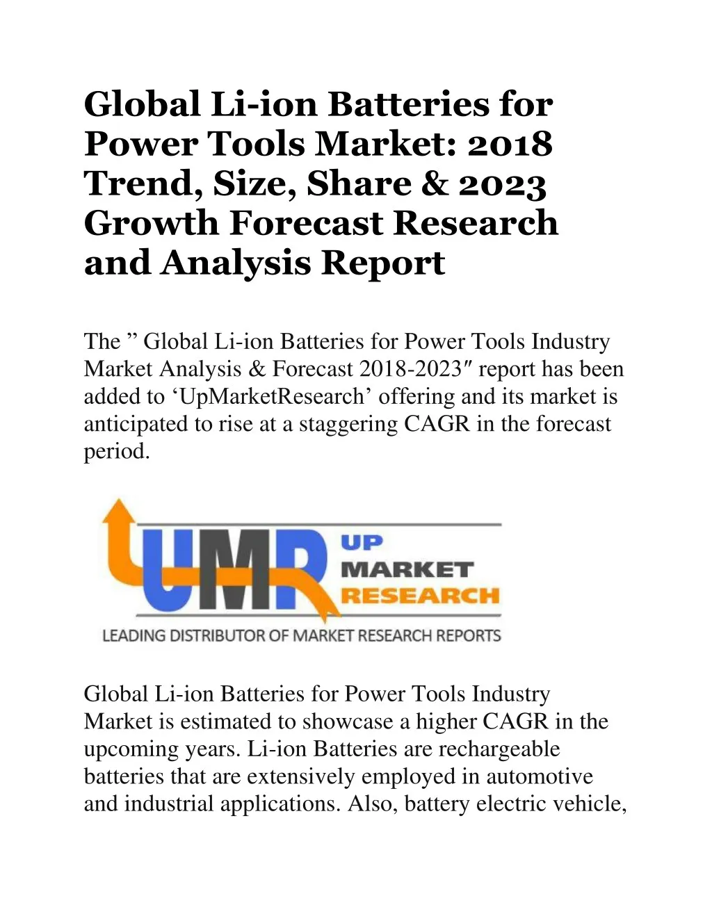 global li ion batteries for power tools market