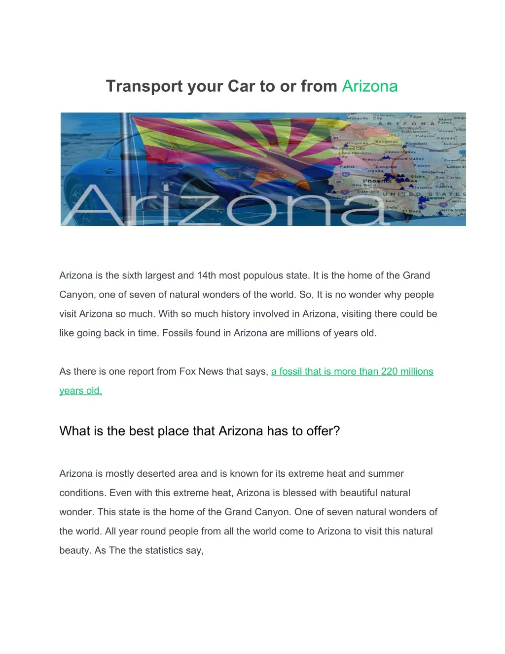 transport your car to or from arizona