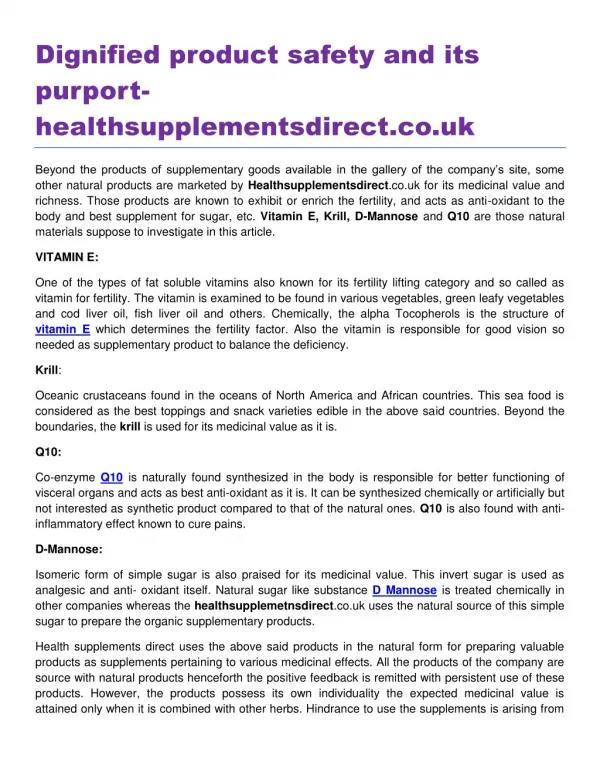 Dignified product safety and its purport healthsupplementsdirect.co.uk