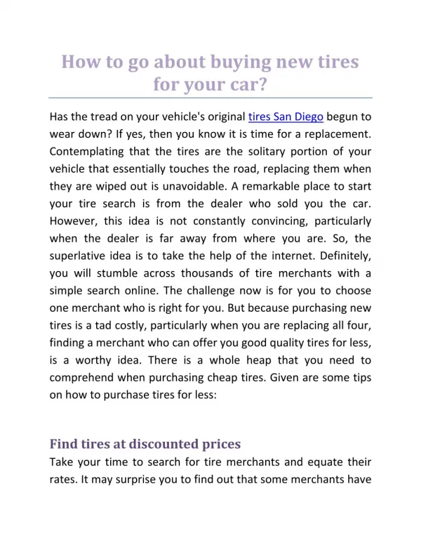 How to go about buying new Tires for your Car!