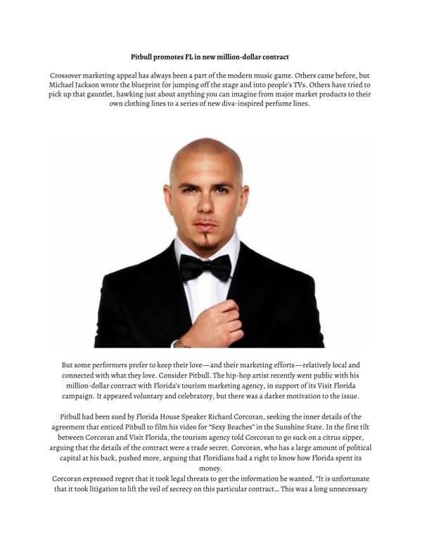 Pitbull promotes FL in new million-dollar contract