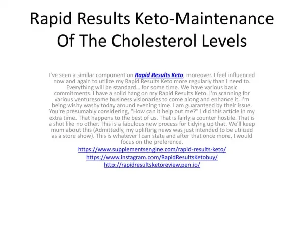 Rapid Results Keto-Obtain A Flat Stomach