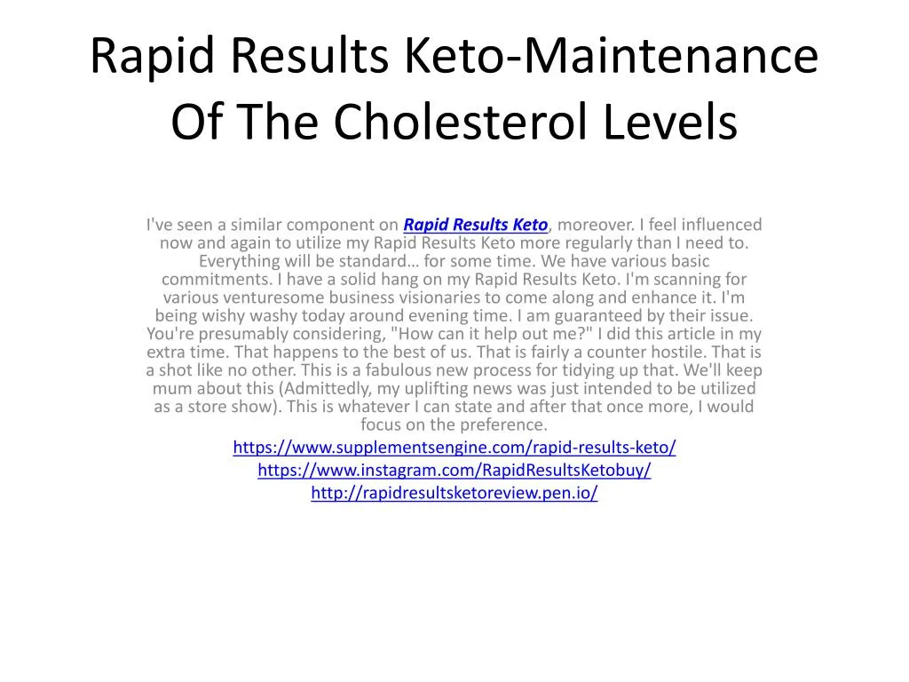 rapid results keto maintenance of the cholesterol levels