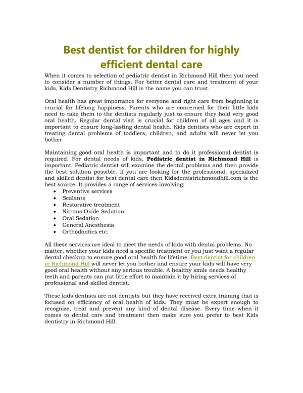 Best dentist for children for highly efficient dental care