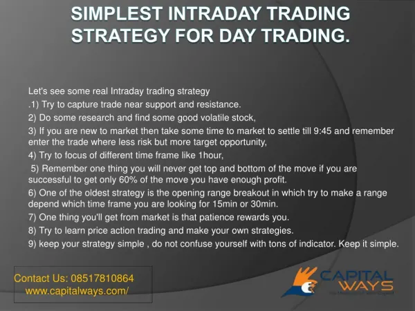 Simplest Intraday trading strategy For Day Trading.
