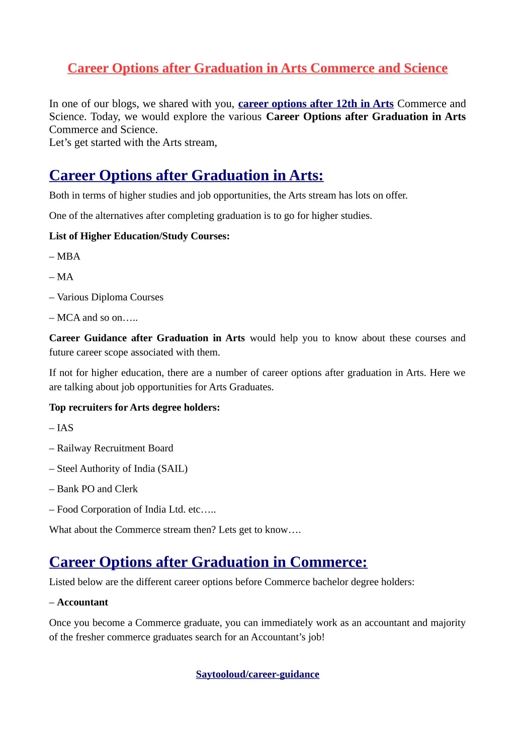career options after graduation in arts commerce