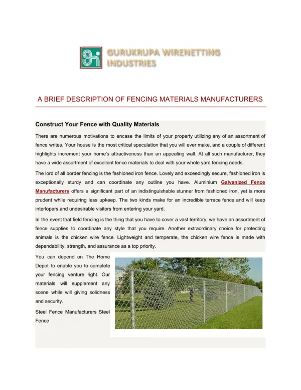 A BRIEF DESCRIPTION OF FENCING MATERIALS MANUFACTURERS