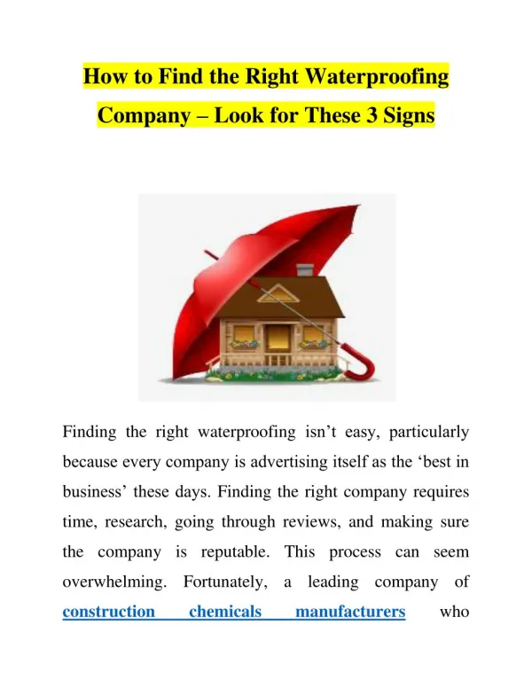 How to Find the Right Waterproofing Company – Look for These 3 Signs