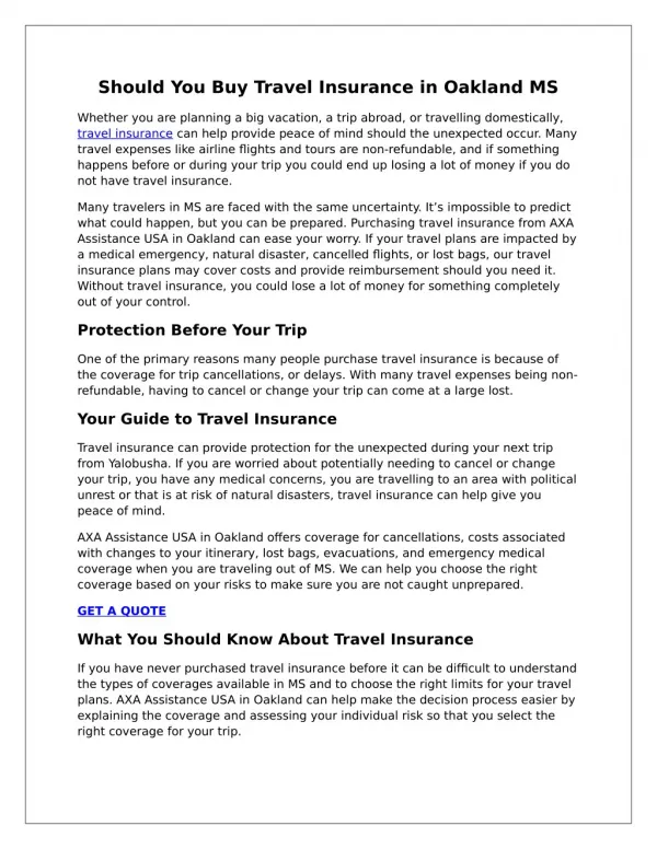 Should You Buy Travel Insurance in Oakland MS