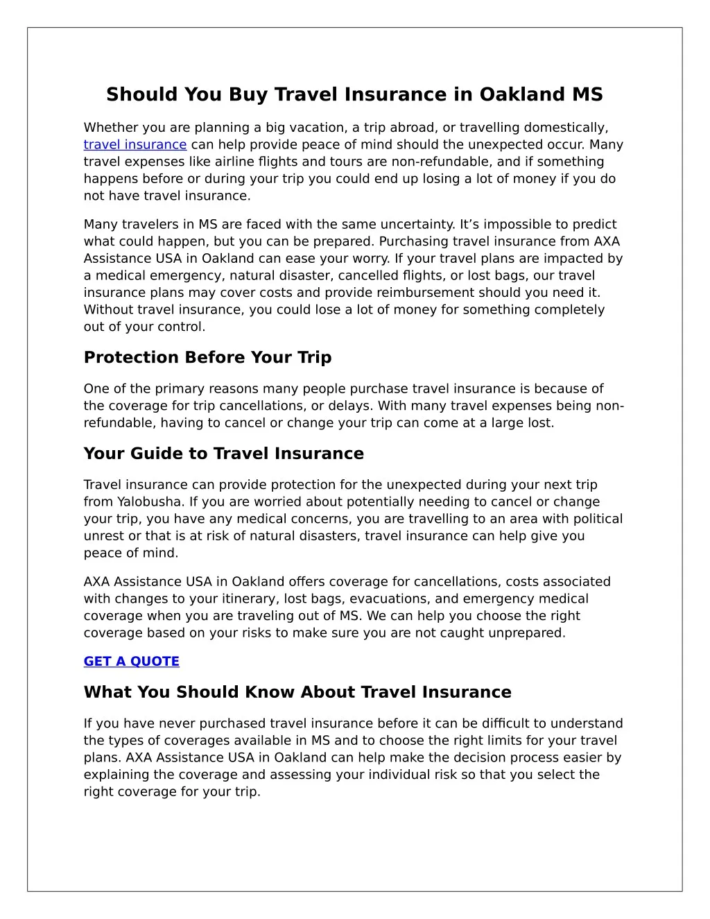 should you buy travel insurance in oakland ms