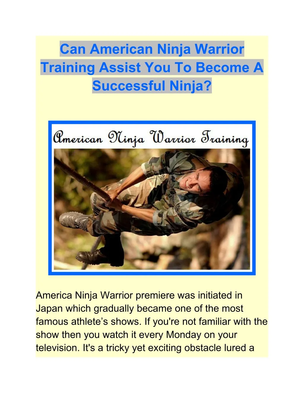 can american ninja warrior training assist