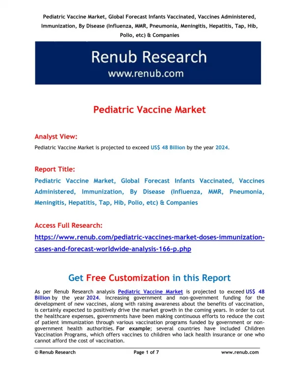 Pediatric Vaccine Market to exceed US$ 48 Billion by 2024