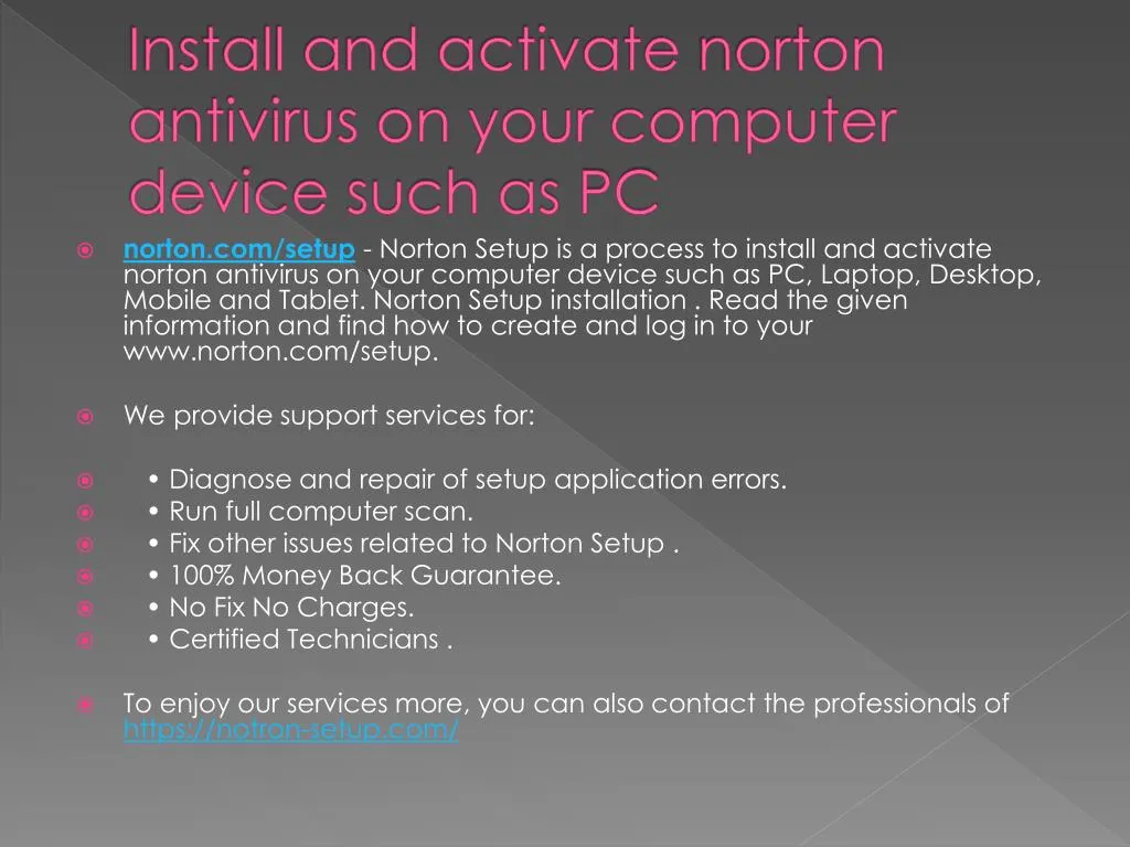 install and activate norton antivirus on your computer device such as pc