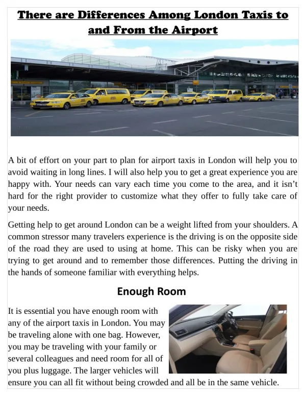 There are Differences Among London Taxis to and From the Airport