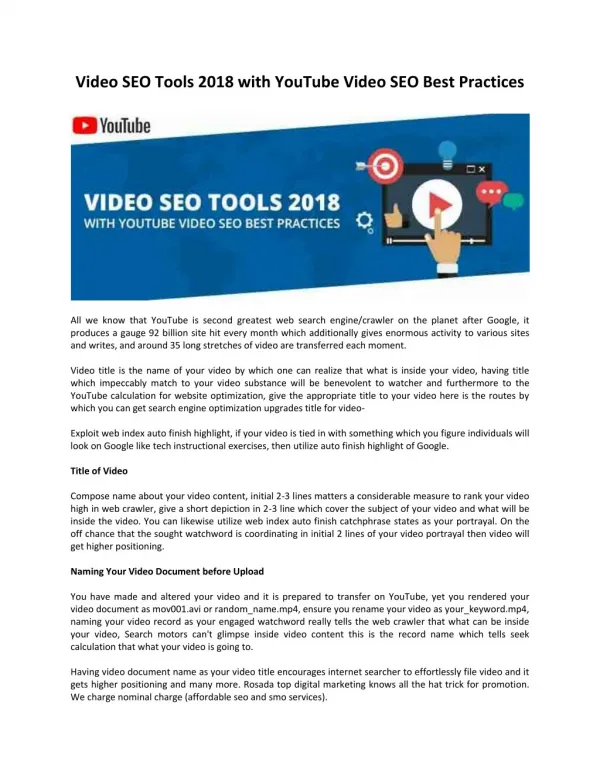 Video SEO Tools 2018 with YouTube Video SEO Best Practices