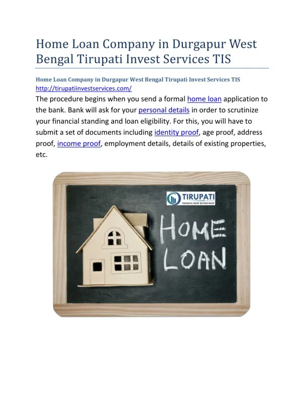 Home Loan Company in Durgapur West Bengal Tirupati Invest Services TIS