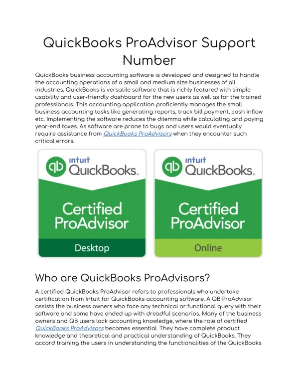QuickBooks ProAdvisor Support 18009350532 Number