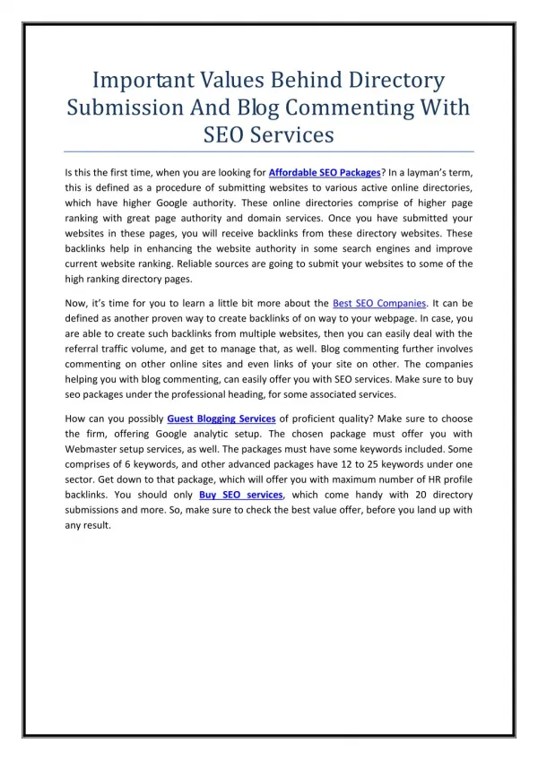 Important Values Behind Directory Submission And Blog Commenting With SEO Services