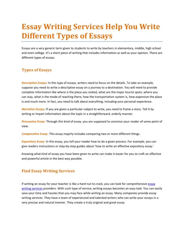 Essay Writing Services Help You Write Different Types of Essays