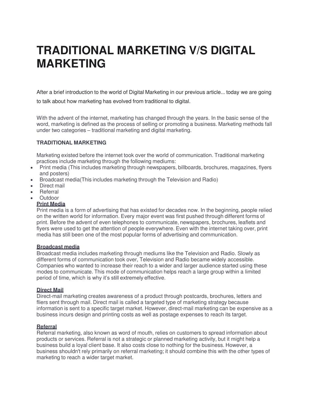 traditional marketing v s digital marketing