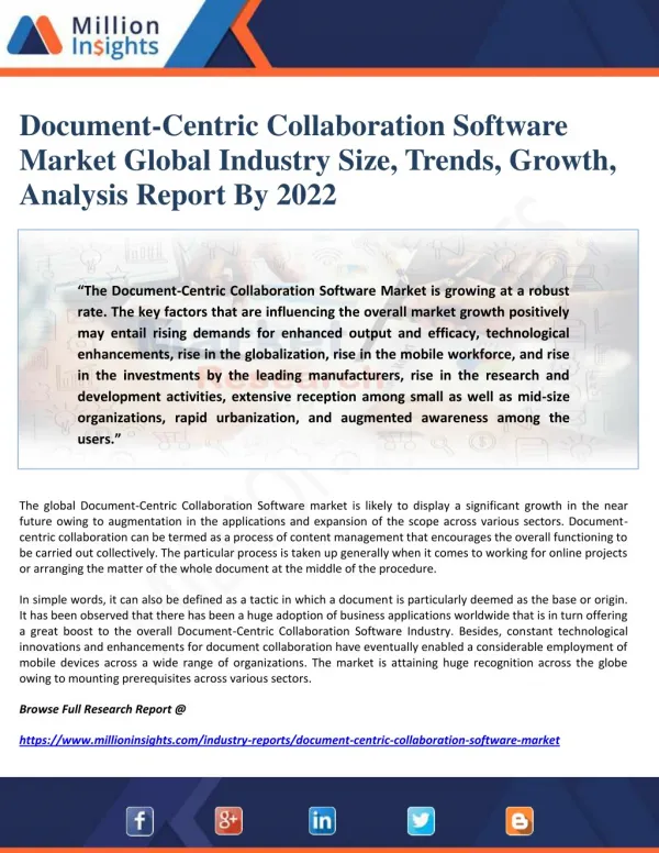 Document-Centric Collaboration Software Market Global Industry Size, Trends, Growth, Analysis Report By 2022