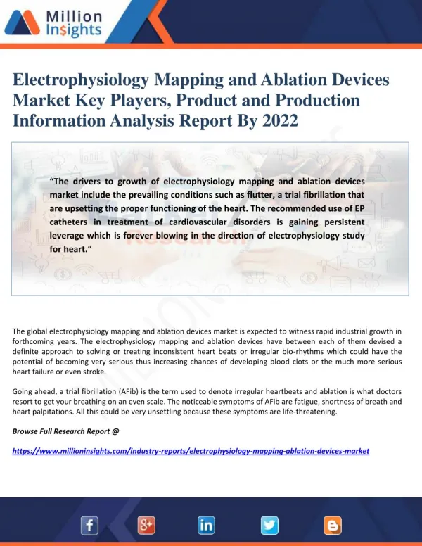 Electrophysiology Mapping and Ablation Devices Market Key Players, Product and Production Information Analysis Report By